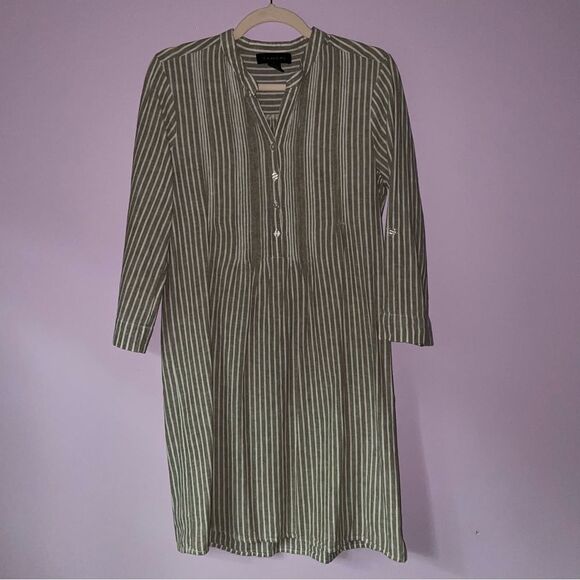 Tahari S Dress Linen Blend Mini Taupe Pinstripe Lagenlook - Picture 1 of 9